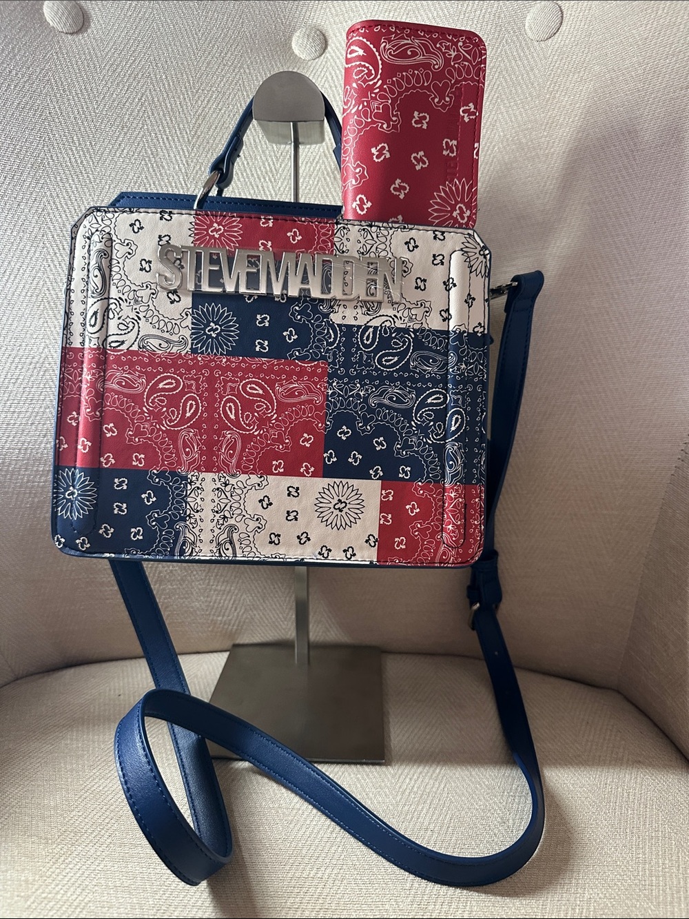 Steve Madden Red White and Blue Patchwork Bandana Crossbody